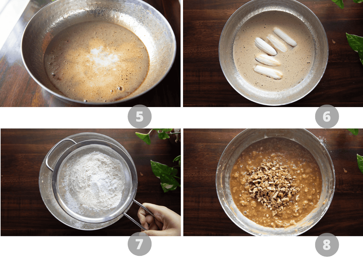 Step by step picture collage showing how to make brown butter banana bread