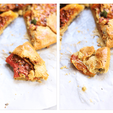 A collage of pieces of the Fancy Tomato Pie.