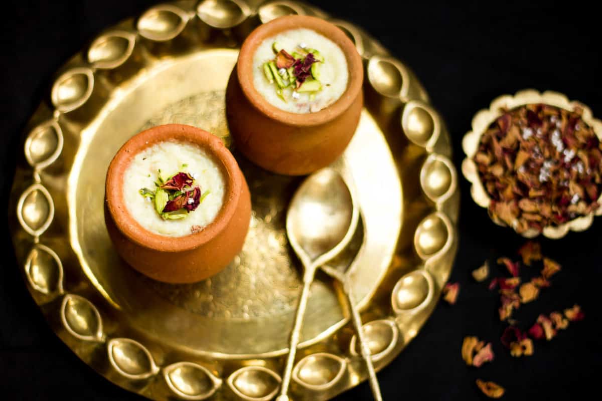 A picture of Mum's Gulab Phirni Recipe / Rose flavored Rice Pudding.