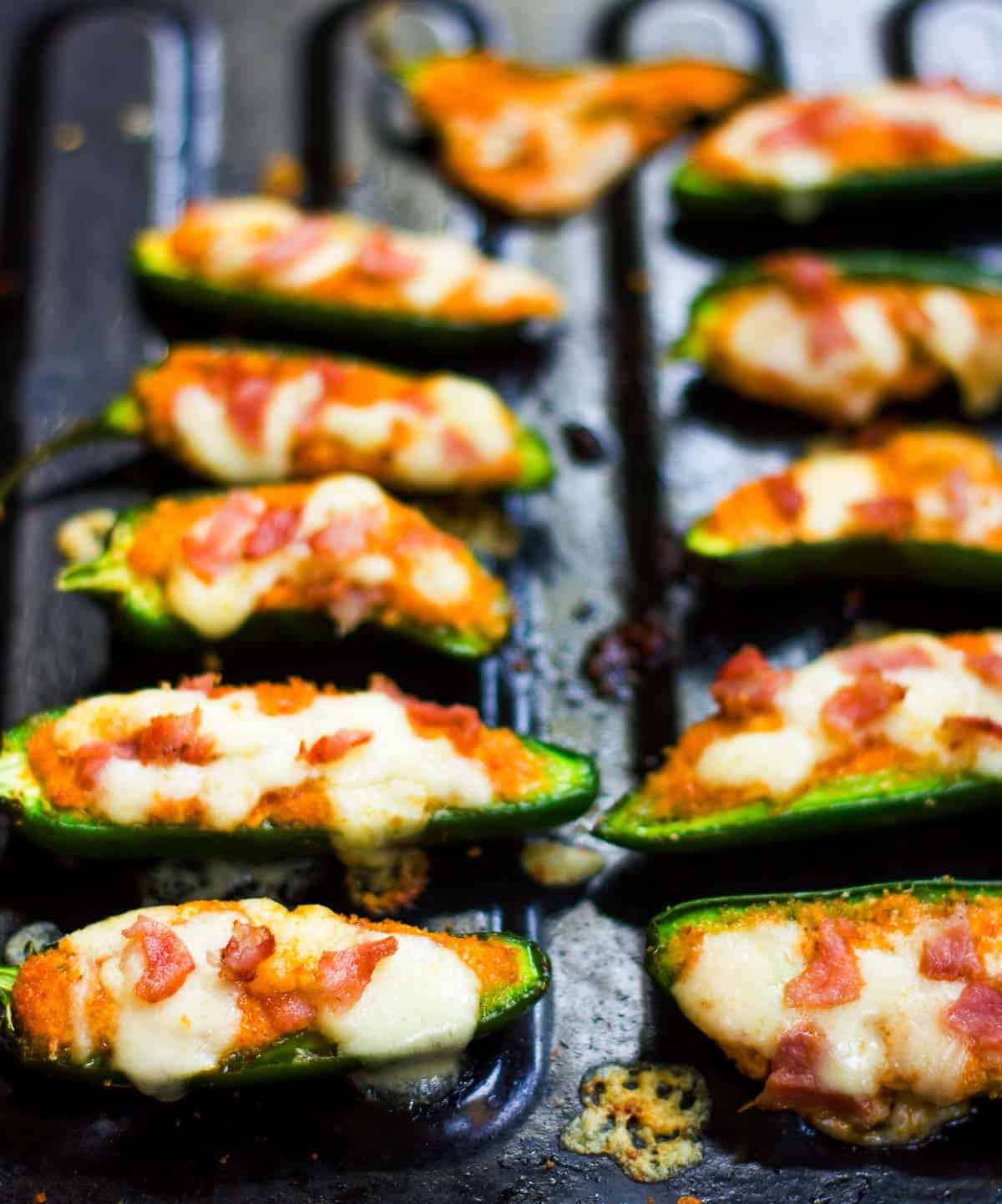 Baked jalapeno poppers fresh out of the oven.