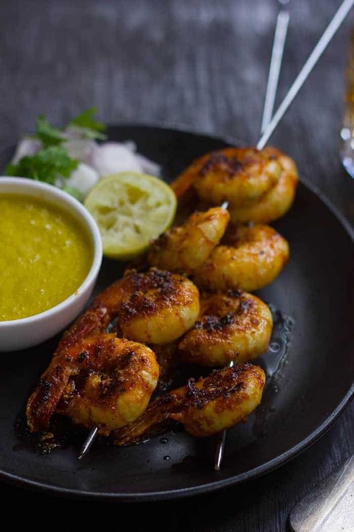 close up of tandoori prawns