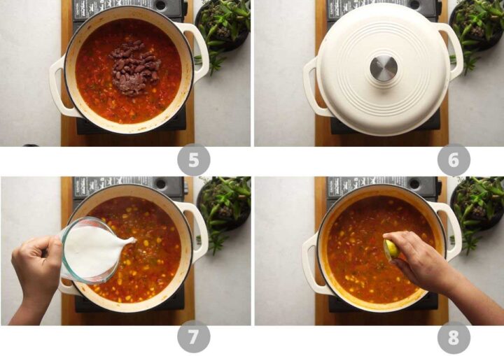 step by step picture collage showing how to make vegetarian mexican soup