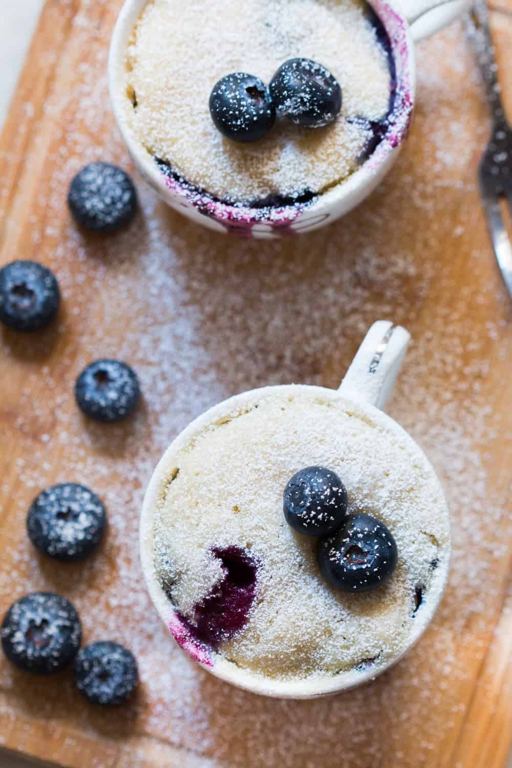 Eggless blueberry mug cake