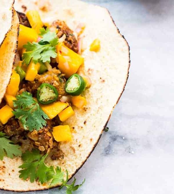 The fish tacos filled with mango salsa.