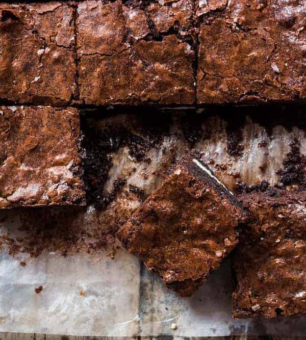 Oreo brownie, sliced.