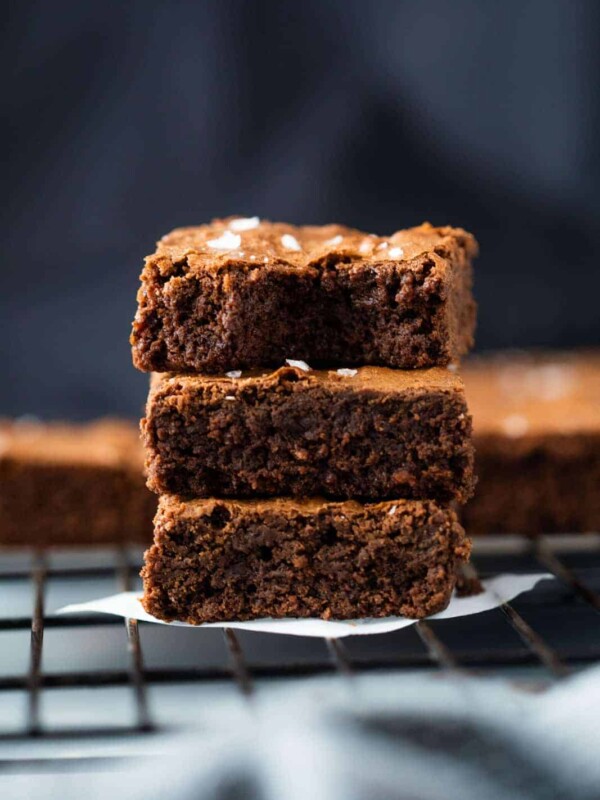 Chickpea Flour Brownies stacked one on top of the other