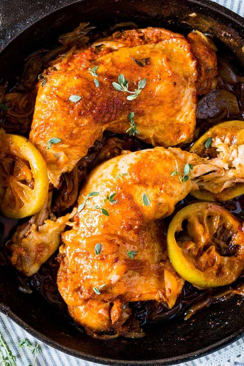 Caramelized Onion Thyme Lemon Chicken Legs Insanely delicious 5 ingredient, gluten free and super juicy caramelized onion, thyme and lemon chicken legs which takes 30 minutes and only one pan.