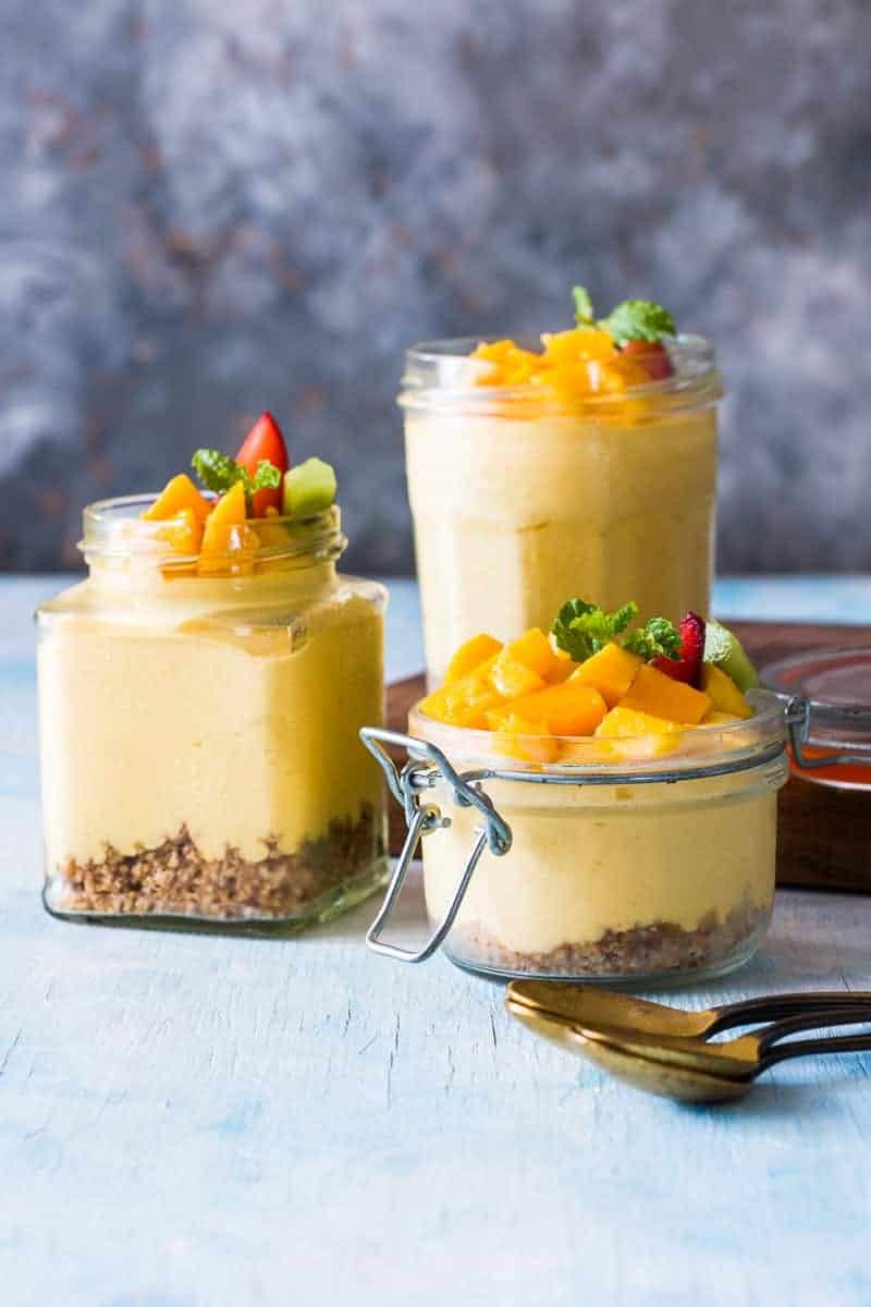 No Bake Mango Cheesecake Mousse Jars Easy 8 ingredient and no bake mango cheesecake mousse jars are insanely delicious, creamy dessert jars! Perfect weekend treat!