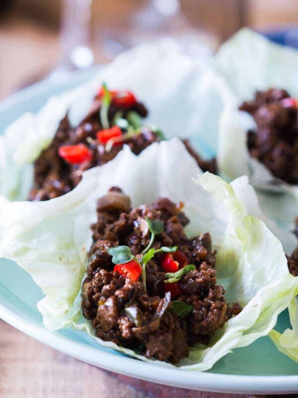 Stir fried black bean chicken lettuce cups