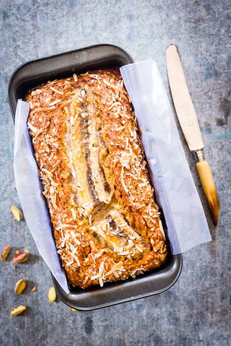 Quick Coconut Pistachio Banana Bread you only need a few simple ingredients to make this healthy and super quick coconut pistachio banana bread. Moist, nutty and the perfect holiday snack.