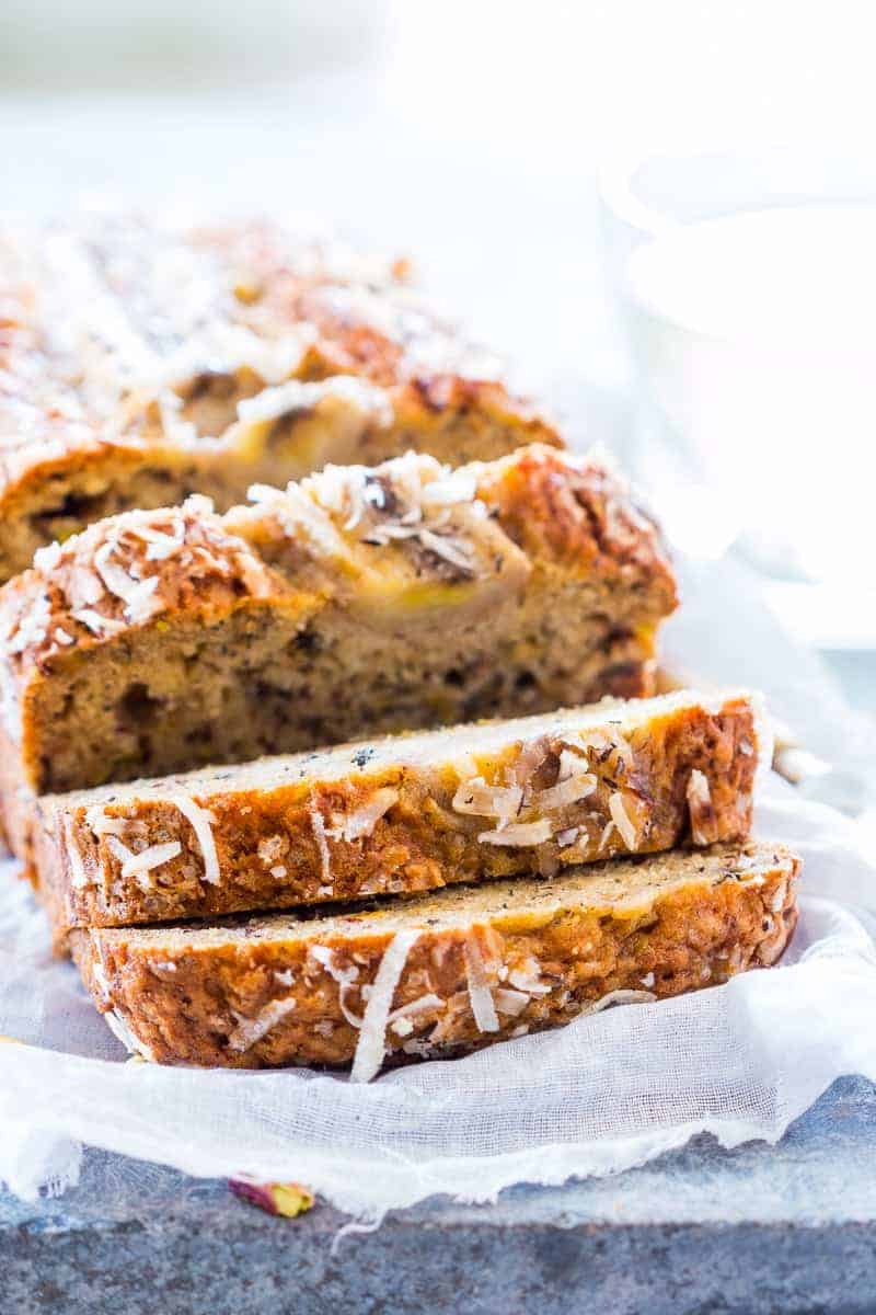 Quick Coconut Pistachio Banana Bread you only need a few simple ingredients to make this healthy and super quick coconut pistachio banana bread. Moist, nutty and the perfect holiday snack.