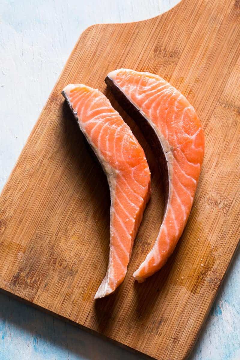 Pan seared orange mustard salmon - easy, healthy, 15 minute dinner with a sticky marinade. Clean eating ingredients, serve with pasta, cauliflower rice or asparagus