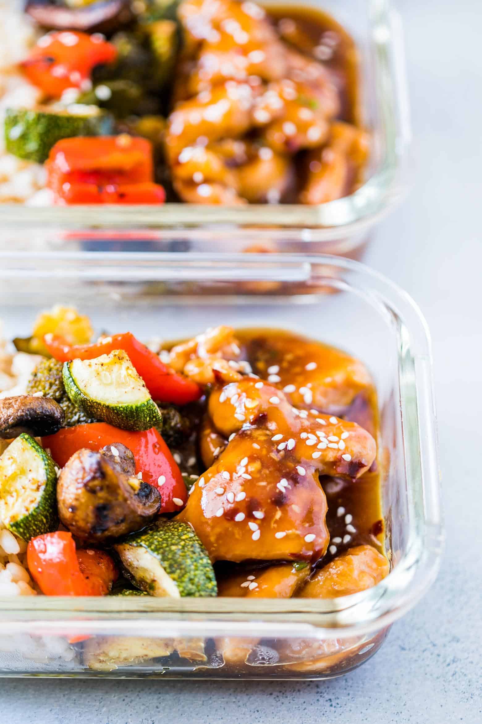 Tasty Teriyaki Chicken Stir-Fry Meal Prep Lunch Boxes are the easiest way to make sure you are ready for for the week ahead. Served with brown rice and grilled vegetables, it's a balanced meal!