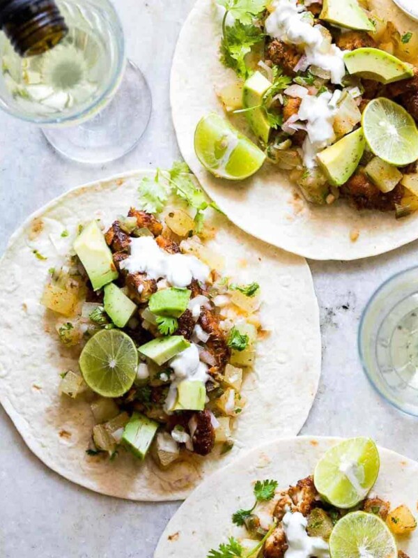 Tilapia Fish Tacos with Pineapple Salsa served with a side of Big Banyan's sauvignon blanc.