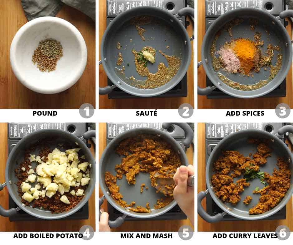 Step by step pictures to show how to make samosa filling