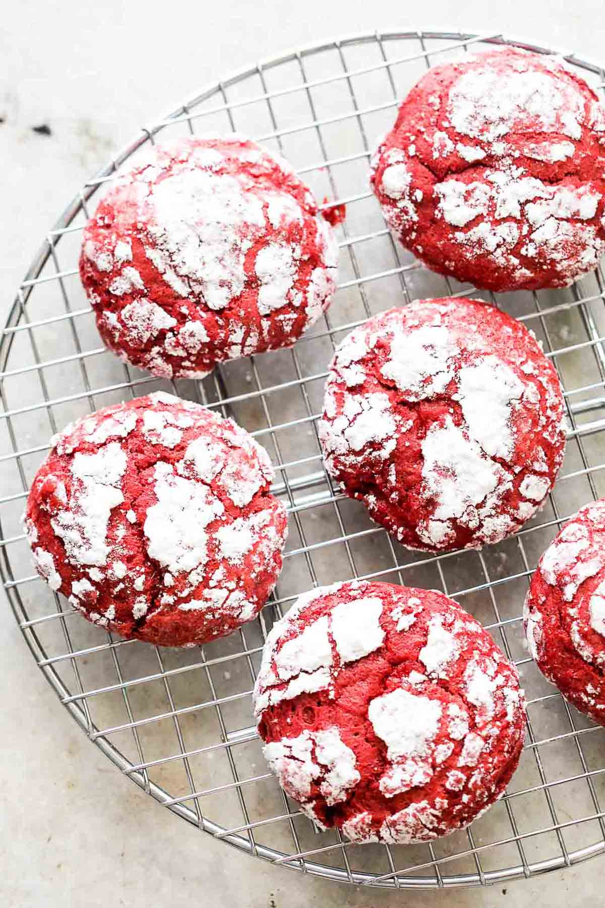 The cakey cookies cooling on a wire rack.