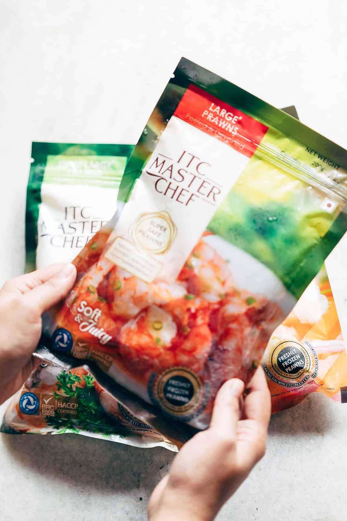 A picture of frozen prawns for creamy prawn scampi pasta recipe