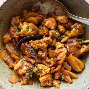 Aloo Gobi Masala served straight from the kadhai or wok