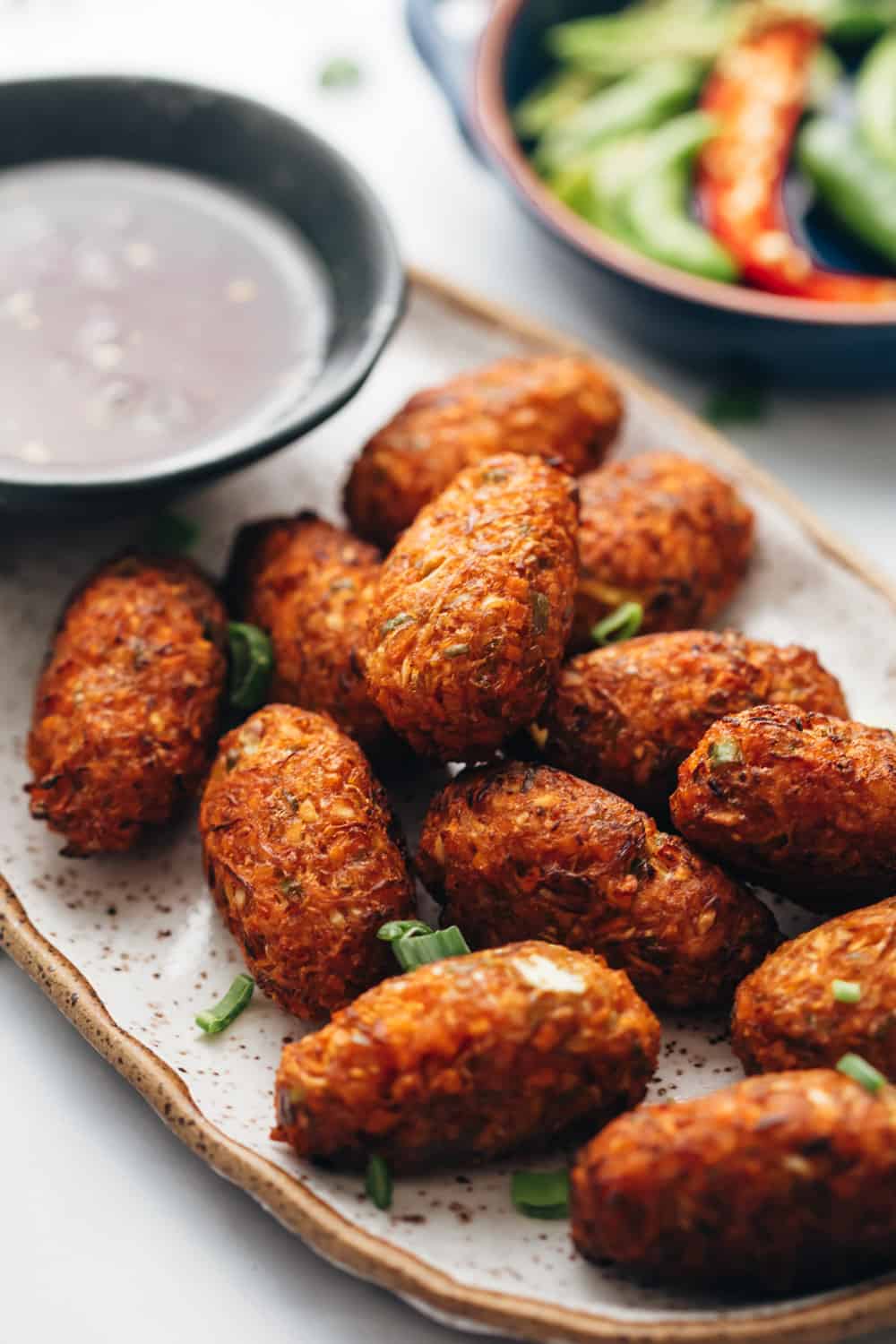 Closeup of crispy veg nuggets