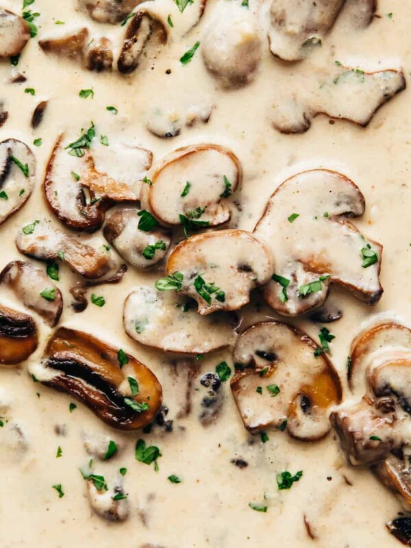 Closeup of creamy parmesan mushroom sauce
