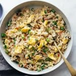 Egg Fried rice served in a bowl with a spoon