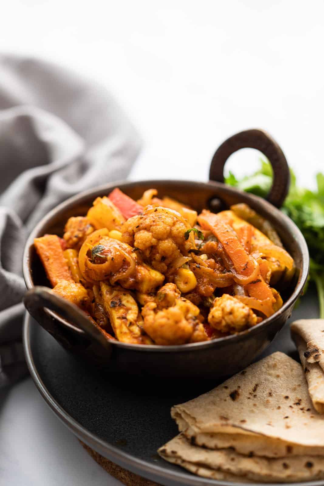 Vegetable Jalfrezi served with rotis