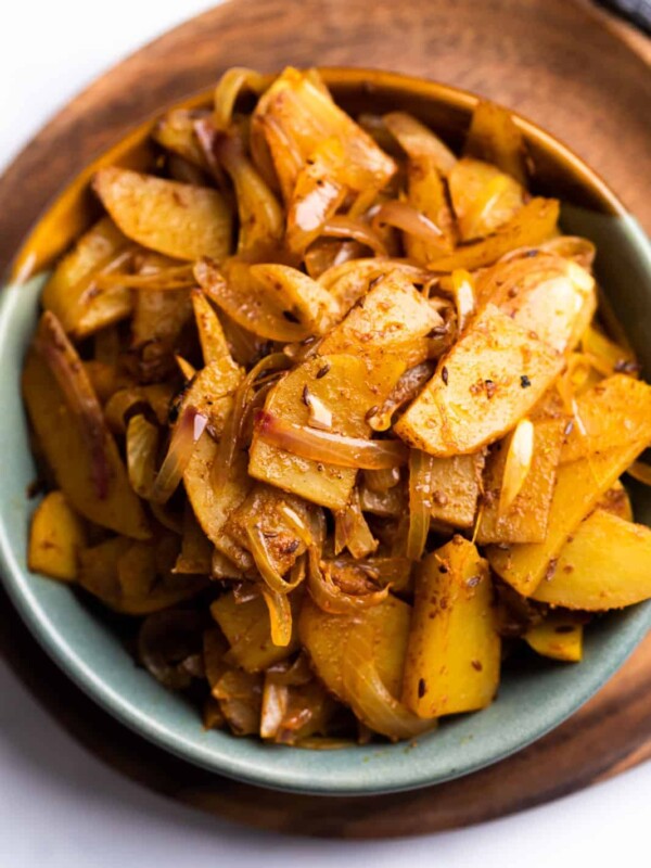 Quick aloo pyaz sabzi served in a bowl