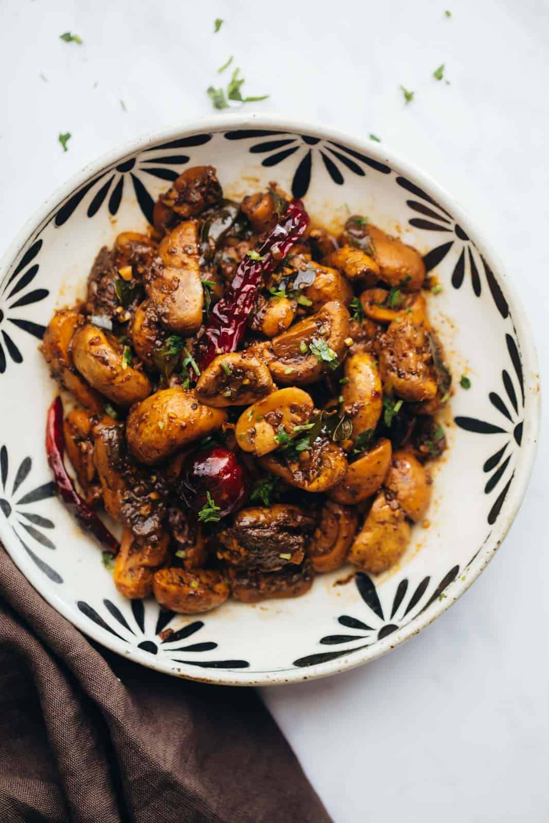 Mushroom pepper fry served in a bowl