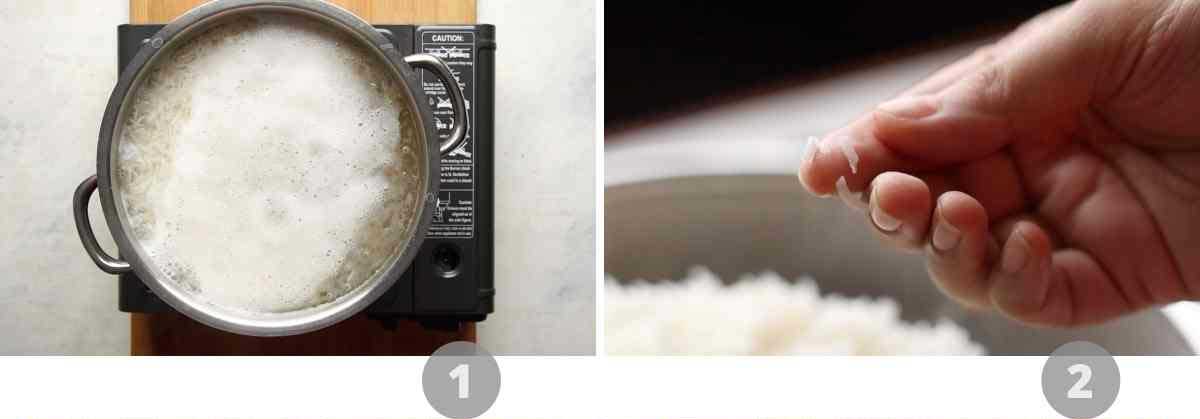 Step by step pictures showing how to cook basmati rice for biryani