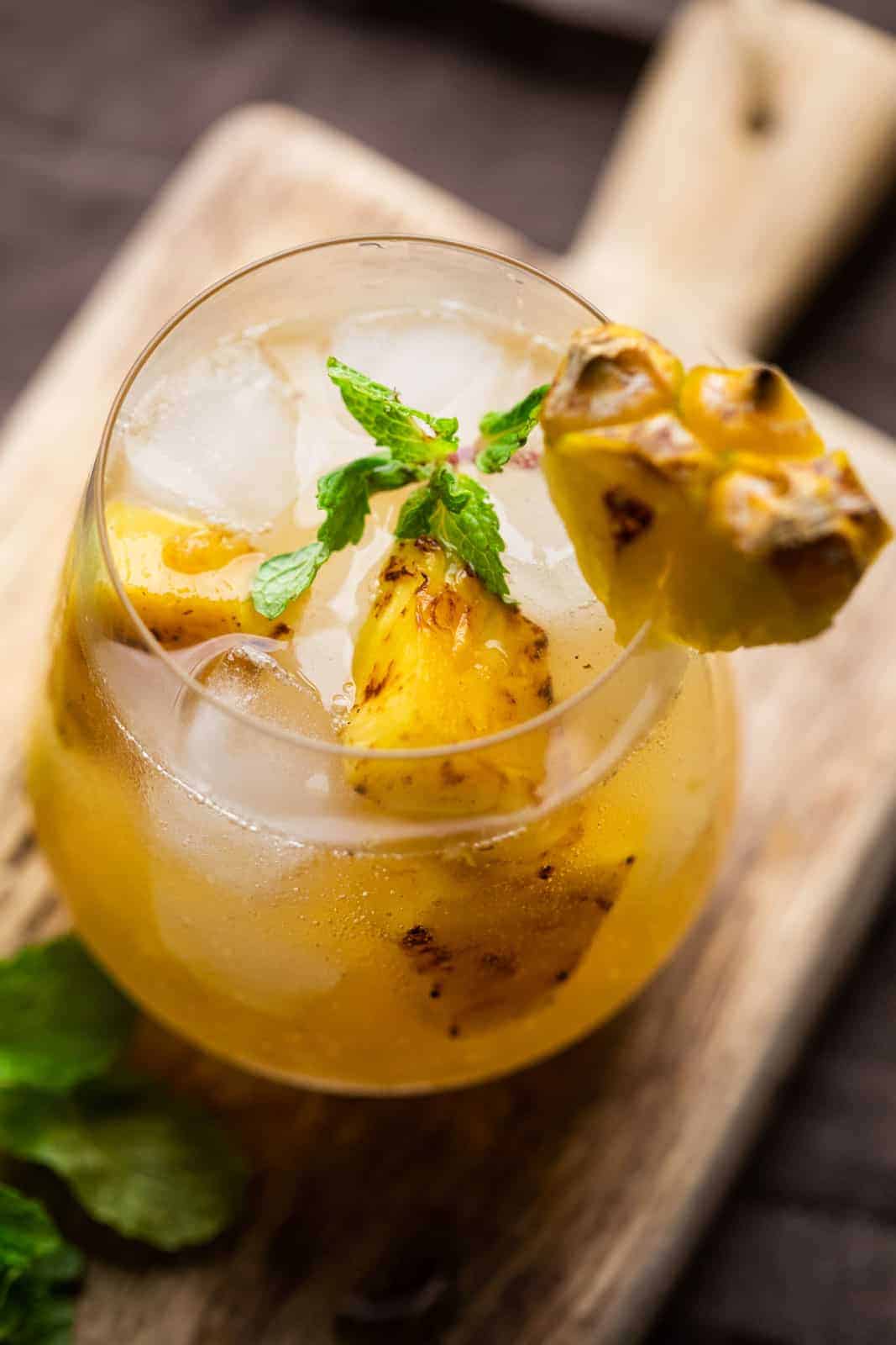 Closeup of roasted pineapple moscow mule