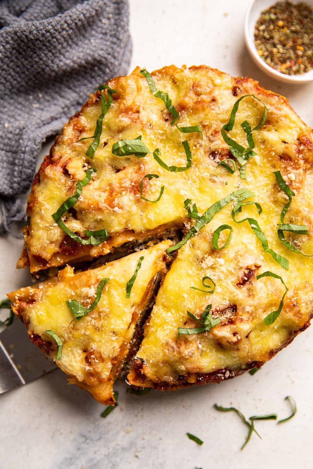 Instant Pot Lasagna served with a slice cut out