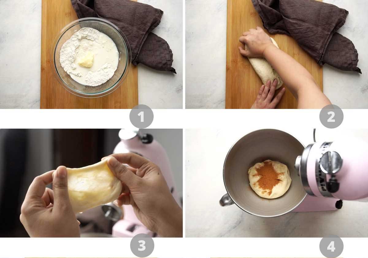 Step by step picture collage showing how to make hot cross buns