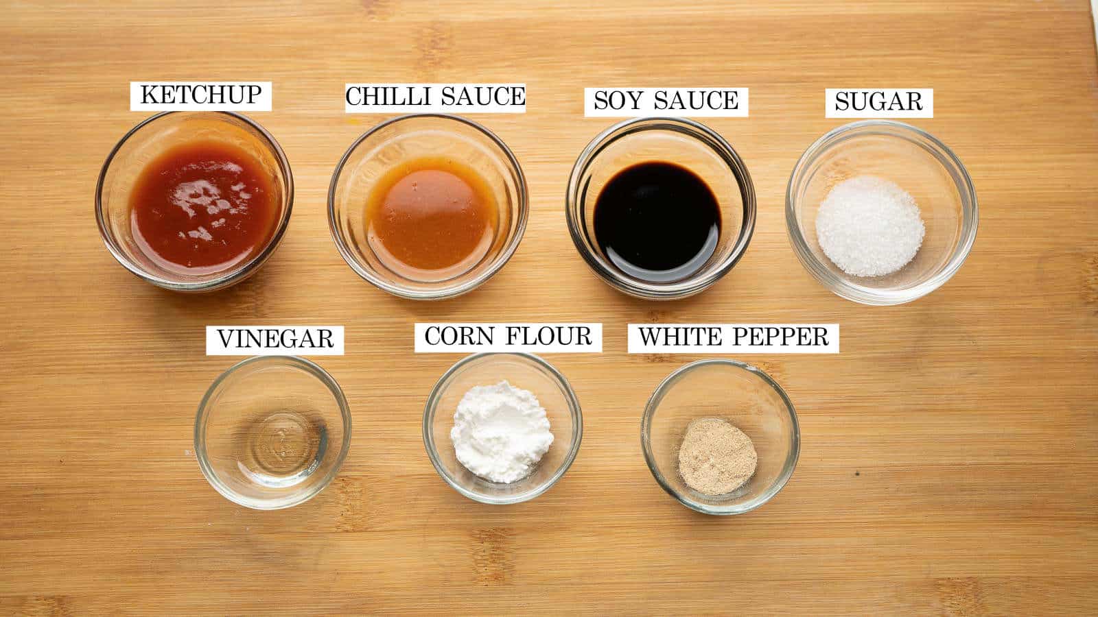 Sauces and seasoning required to make gobi manchurian shown in the picture