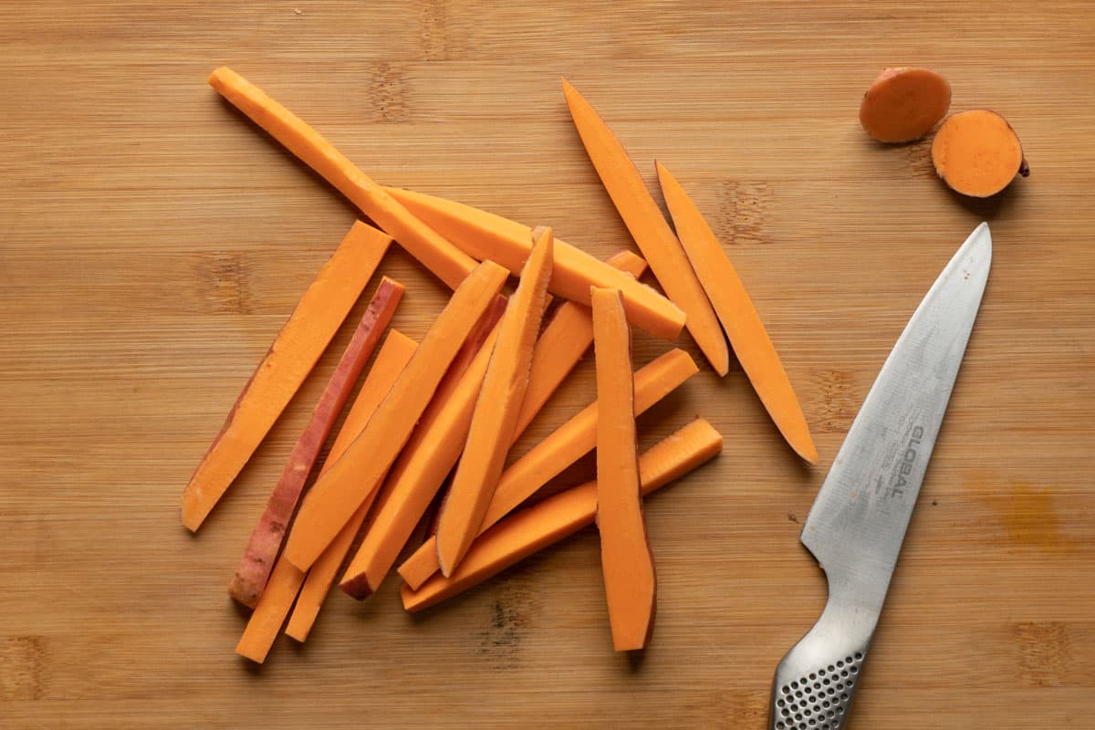 Picture of prepping a sweet potato for fries