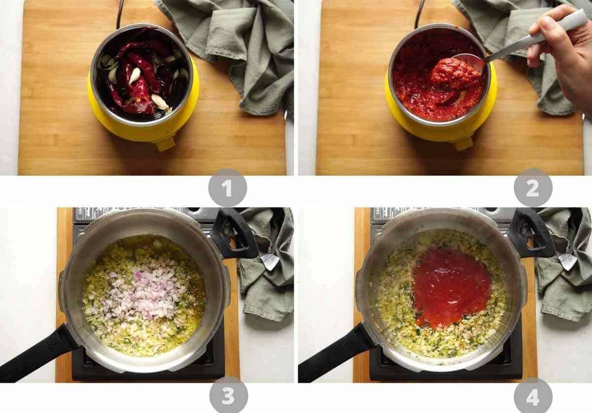 Step by step picture collage showing how to make misal pav