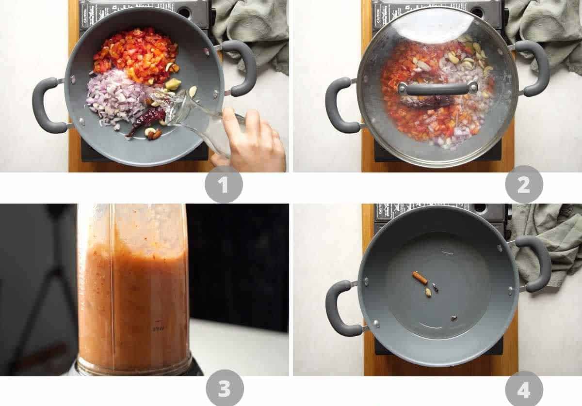 Picture collage showing how to make paneer lababdar