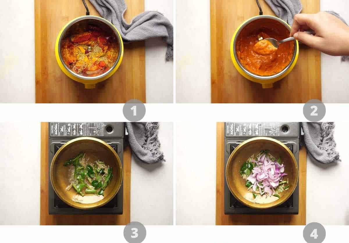 Step-by-step picture collage showing how to make Raw Mango Fish Curry