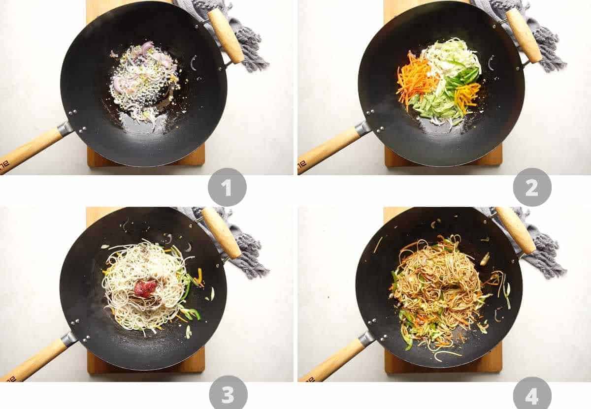 Step by step picture collage showing how to make veg spring rolls