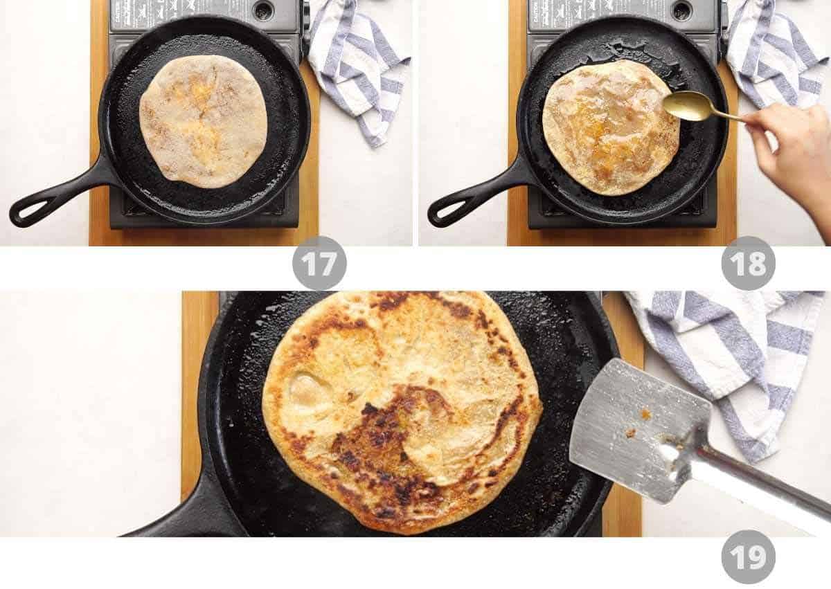 Step by step picture collage showing how to make puran poli