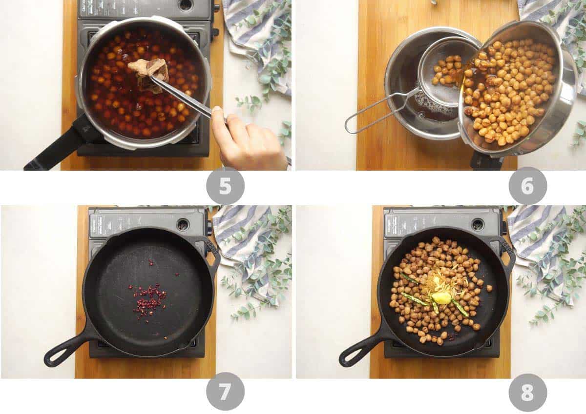Step by step picture collage showing how to make pindi chole