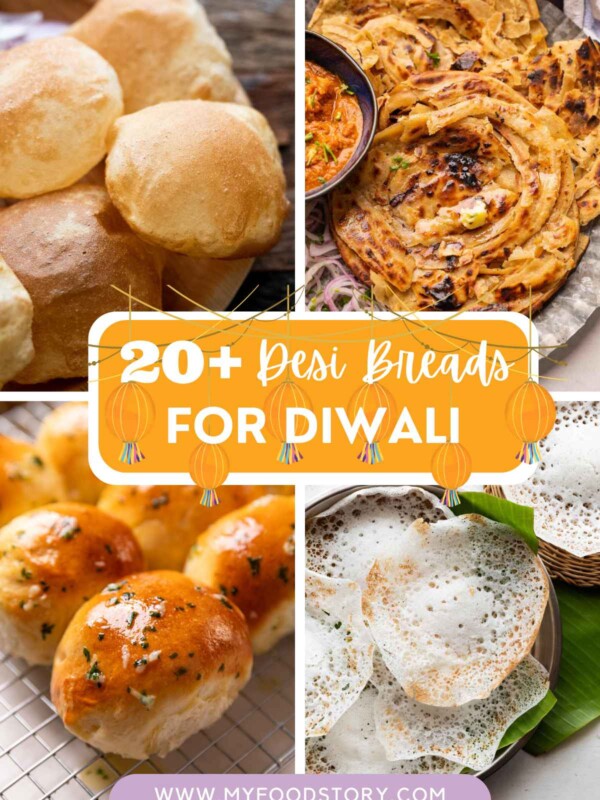 Picture Collage showing 4 diwali bread recipe photographs with text overlay