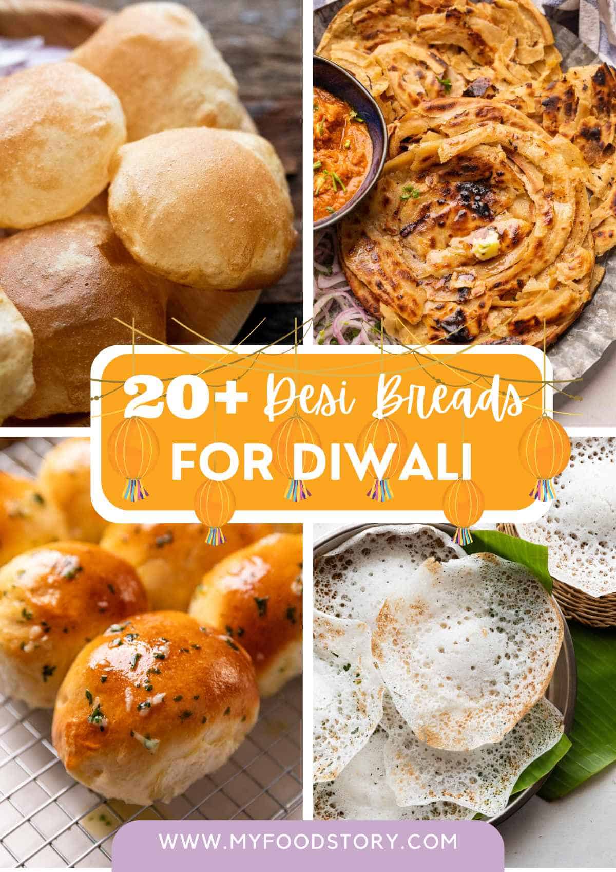 Picture Collage showing 4 diwali bread recipe photographs with text overlay