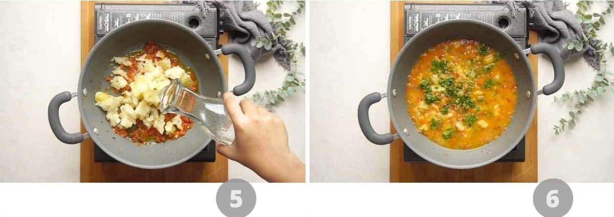 Step by step picture collage showing how to make potato curry