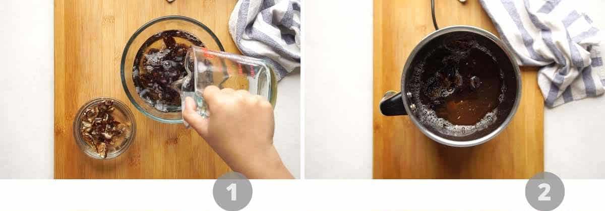 Step by step picture collage showing how to make tamarind chutney