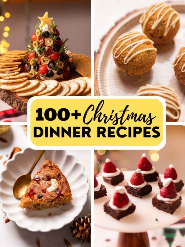 a picture collage of 4 different Christmas recipes with text overlay