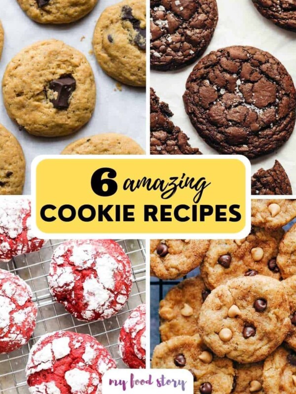 Picture collage with four cookies and text overlay