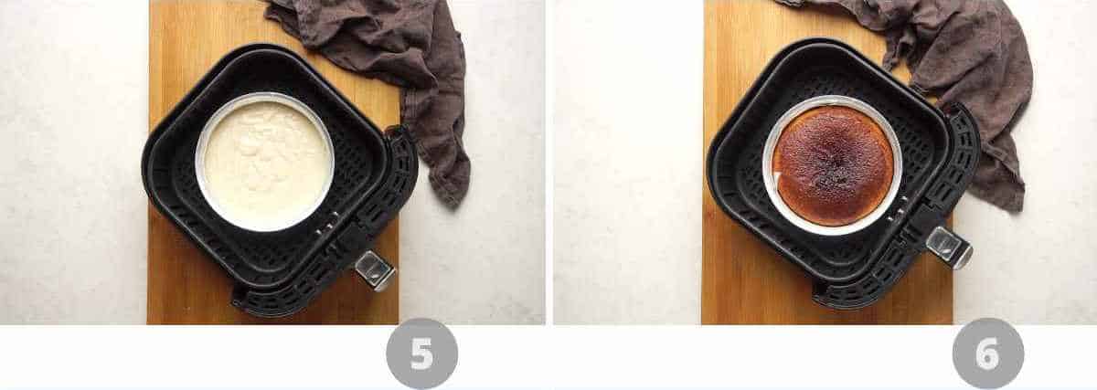 Step by step picture collage showing how to make air fryer vanilla cake