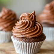 chocolate cupcake with a swirl of chocolate buttercream