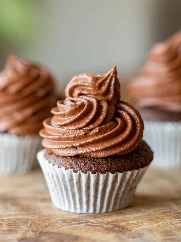 chocolate cupcake with a swirl of chocolate buttercream