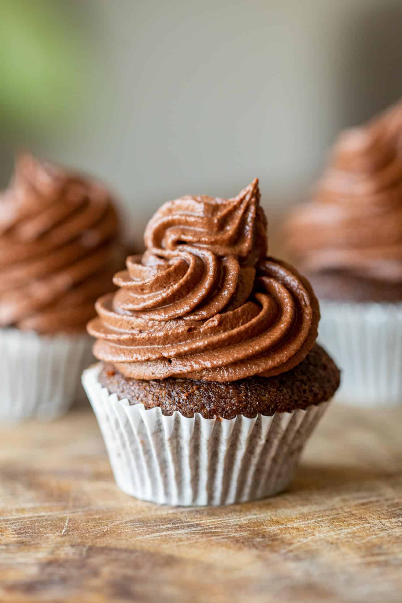 chocolate cupcake with a swirl of chocolate buttercream